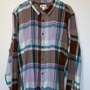 Abound Men's Casual Plaid Shirt in Brown, Purple, and Teal